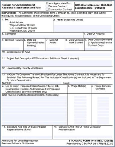 SF-1444 Request for Authorization of Additional Classification and Rate | eBacon SF-1444 Request for Authorization of Additional Classification and Rate