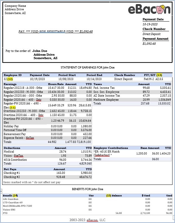 Prevailing Wage Pay Stub | eBacon Construction Prevailing Wage Pay Stub
