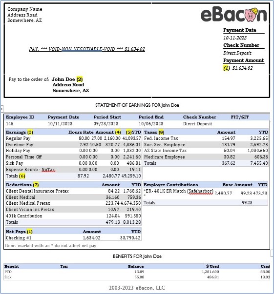 Construction Regular Pay Stub | eBacon Construction Regular Pay Stub